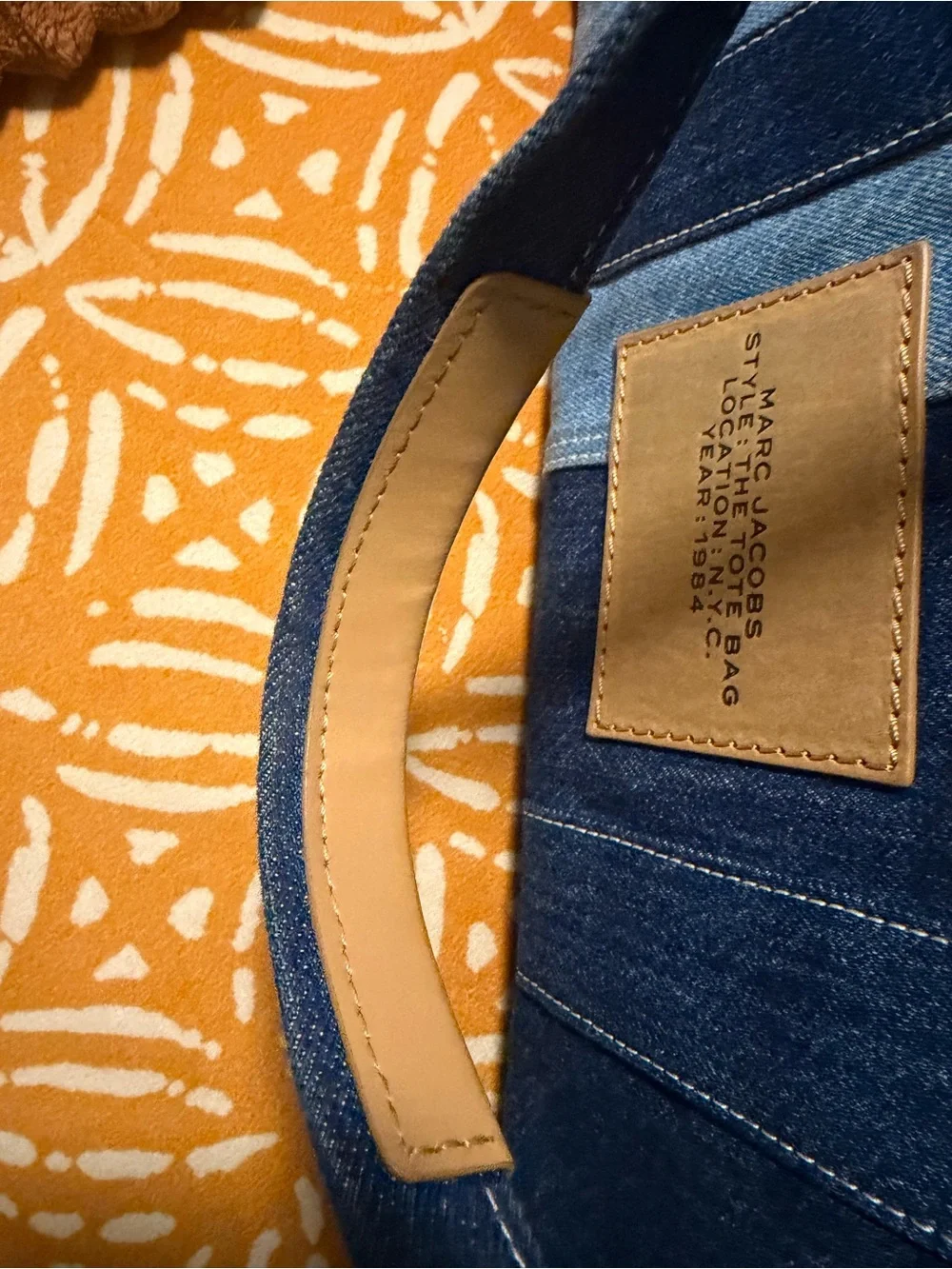 Marc Jacobs Large Patchwork Denim Tote with Tan Top Handle